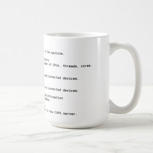 Linux-Hardware-Entdeckungs-Befehle Kaffeetasse (Rechts)