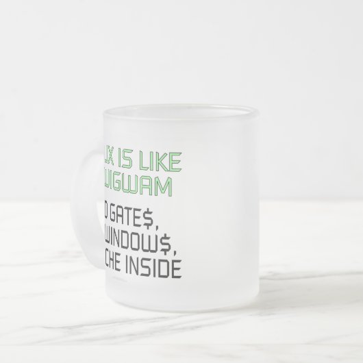 Linux ist wie ein Wigwam. Keine Tore, keine Mattglastasse (Vorderseite Links)