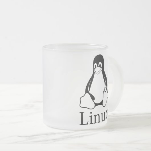 Linux-Logo mit Tux der Linux-Pinguin Mattglastasse (VorderseiteRechts)