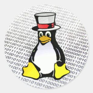 Linux Logo Tux Pinguin Top Hat Binary Ubuntu Runder Aufkleber