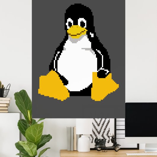 Linux Mascot | Linux Penguin | Tux in Pixel Art Poster (Heimbüro)