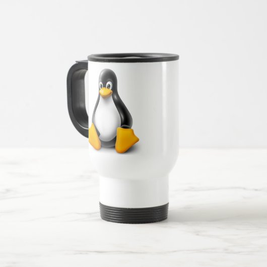 Linux Tux der Pinguin Reisebecher (Vorderseite Links)