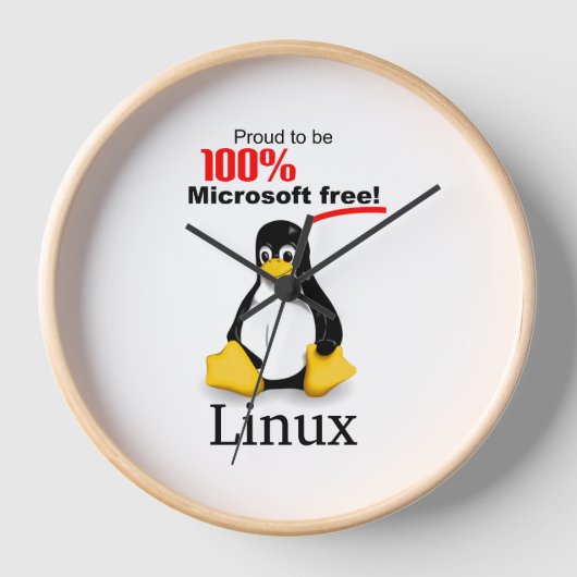 Linux Wanduhr mit brauner Einfassung - Microsoft f (Vorderseite)