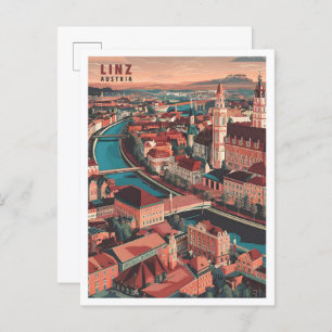 Linz Austria Art Vintage Travel Illustration Postkarte