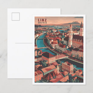 Linz Österreich Kunst Vintage Reise Illustration Postkarte