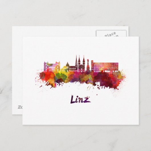 Linz skyline im Watercolor Postkarte (Vorne/Hinten)