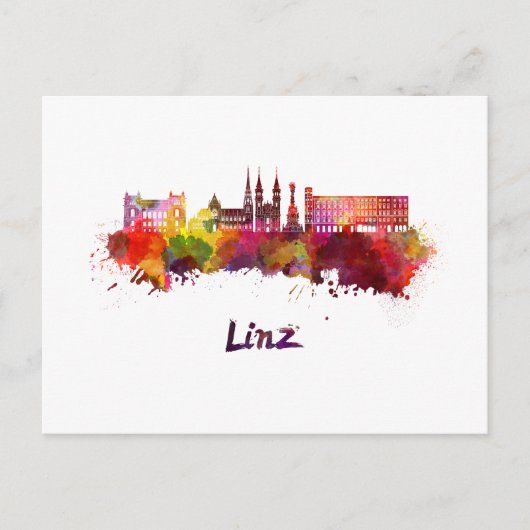 Linz skyline im Watercolor Postkarte (Vorderseite)
