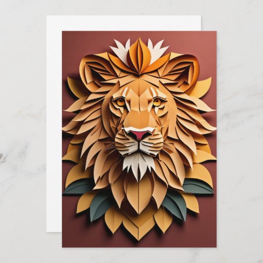 Lion 3D Paper Art Design T - Shirt Einladung (Vorne/Hinten)