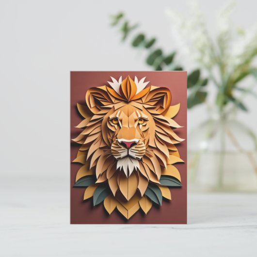 Lion 3D Paper Art Design T - Shirt Postkarte (Stehend Vorderseite)