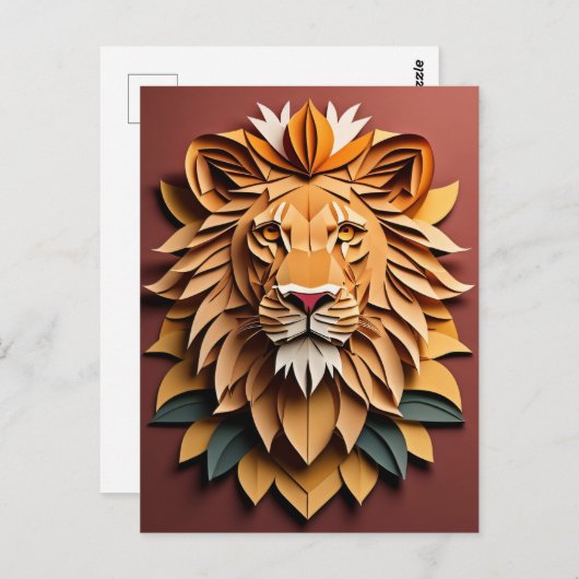 Lion 3D Paper Art Design T - Shirt Postkarte (Vorne/Hinten)