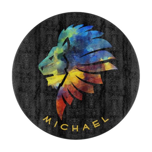 Lion abstrakte, farbenfrohe Kunstkronen für Männer Schneidebrett (Vorderseite)