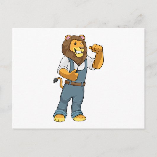 Lion als Handyman Schraubenzieher Postkarte (Vorderseite)