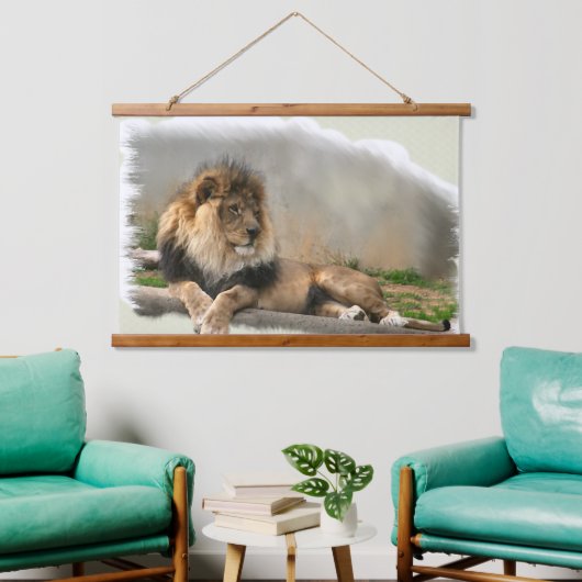 Lion an der Erholung Wildlife Wandteppich Mit Holzrahmen (Wohnzimmer)