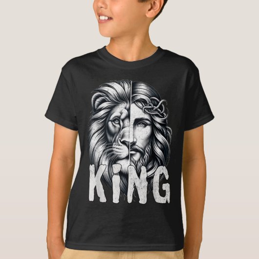 Lion And Jesus King Christian Faith Design T-Shirt (Vorderseite)