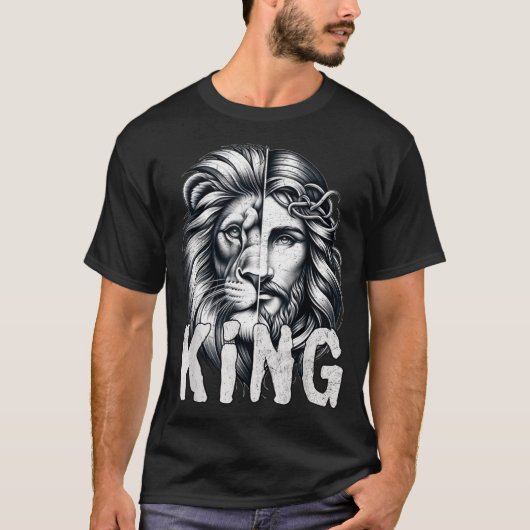 Lion And Jesus King Christian Faith Design T-Shirt (Vorderseite)