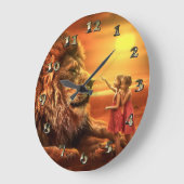 Lion and Little Girls Große Wanduhr (Winkel)