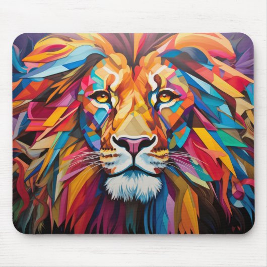 Lion Animal Portrait Farbige Malerei Mousepad (Vorne)