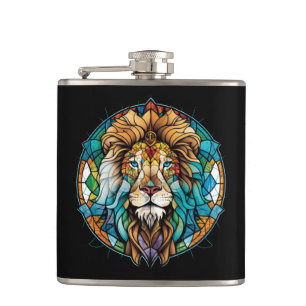 Lion Animal Portrait Gestaltete Glas Wildlife Fore Flachmann