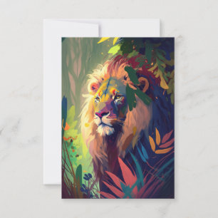 Lion Animal Portrait Painting Wildlife Outdoor Dankeskarte