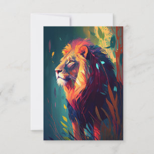 Lion Animal Portrait Painting Wildlife Outdoor Dankeskarte