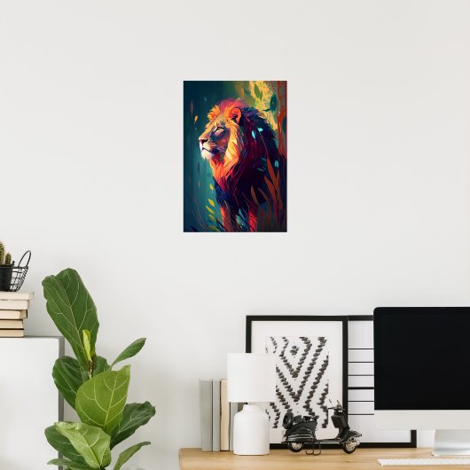 Lion Animal Portrait Painting Wildlife Outdoor Poster (Heimbüro)