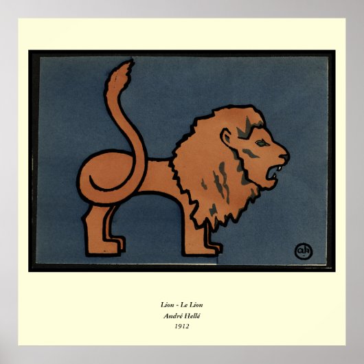 Lion - Antike, farbenfrohe Buchillustration Poster (Vorne)