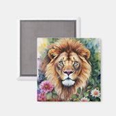 Lion Art Floral Watercolor Magnet (Vorderseite/Rückseite)