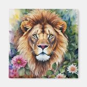 Lion Art Floral Watercolor Magnet (Vorne)