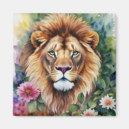 Lion Art Floral Watercolor Magnet