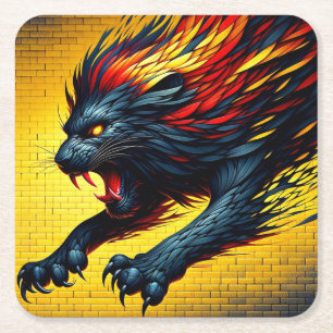 Lion Art Rechteckiger Pappuntersetzer