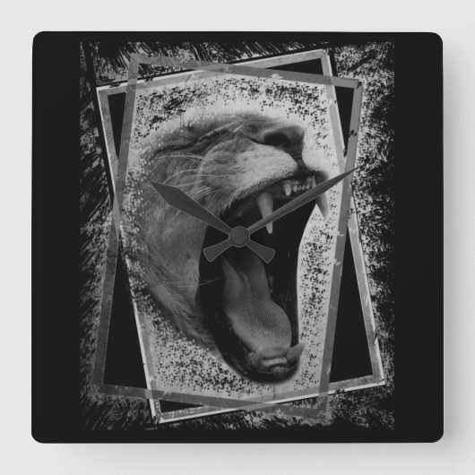 Lion Artwork Black Quadratische Wanduhr (Vorderseite)