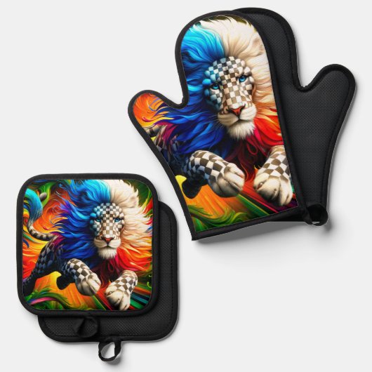 Lion Artwork Ofenhandschuh & Topflappen-Set (Vorderseite/Rückseite)