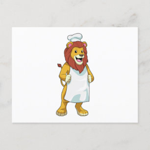 Lion as Cook mit Koch Hut & Kochen Schürze Postkarte