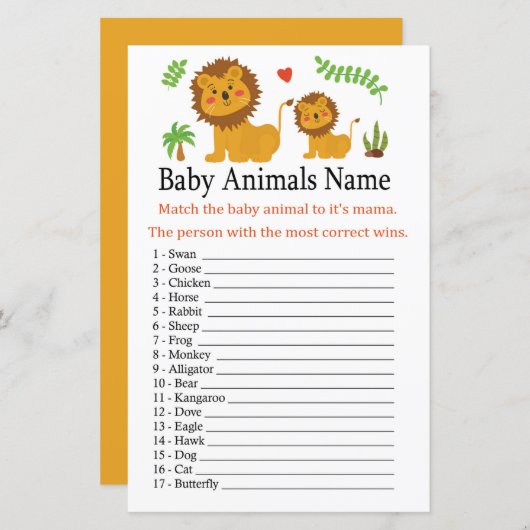 Lion Baby Animals Name Game (Vorne/Hinten)