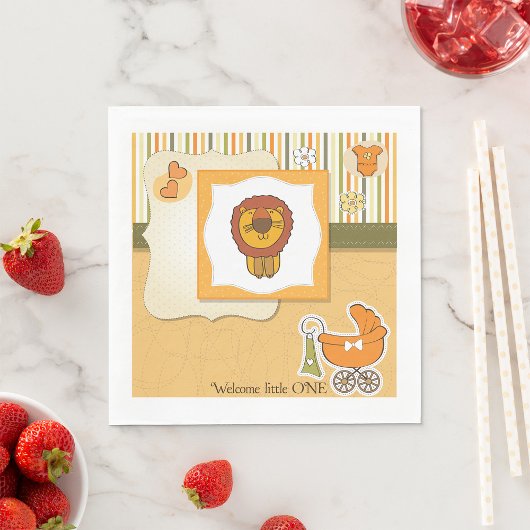 Lion Baby Announcement Paper Napkins Serviette