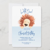 Lion Baby Blue 1. Geburtstag Einladung (Vorderseite)