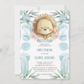 Lion Baby Boy Christening Einladung (Vorderseite)