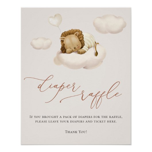 Lion Baby Cloud Balloon Diaper Raffle Poster (Vorderseite)