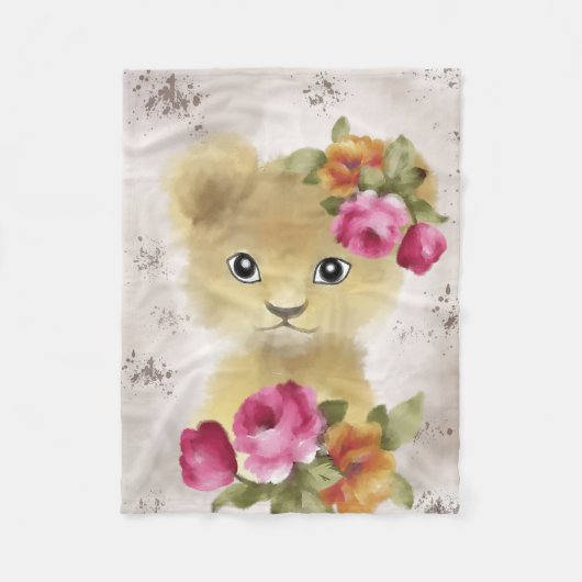 Lion Baby Lion Watercolor Fleecedecke (Vorderseite)