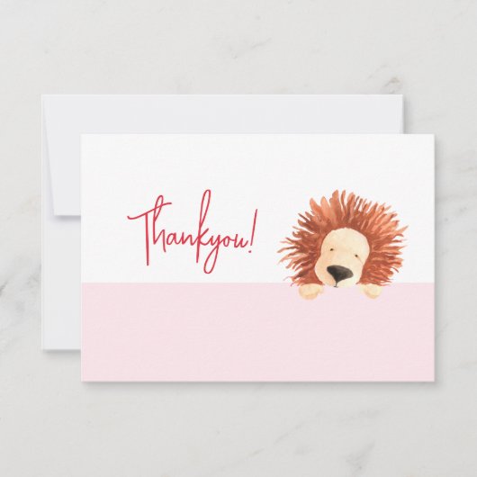 Lion Baby Pink 1. Geburtstag Dankeskarte (Vorderseite)