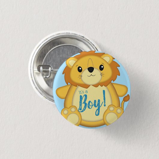 Lion Baby Shower Blue Button (Vorne & Hinten)