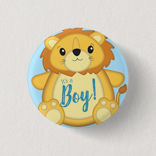 Lion Baby Shower Blue Button (Vorderseite)