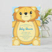 Lion Baby Shower Blue Einladung (Stehend Vorderseite)