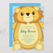 Lion Baby Shower Blue Einladung (Vorne/Hinten)