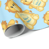 Lion Baby Shower Blue Geschenkpapier (Rolleneckpunkt)