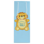 Lion Baby Shower Blue Geschenktüte Für Weinflaschen (Vorderseite)