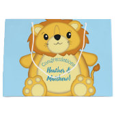 Lion Baby Shower Blue Große Geschenktüte (Vorderseite)