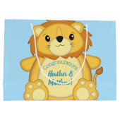 Lion Baby Shower Blue Große Geschenktüte (Rückseite)