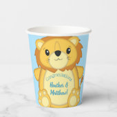 Lion Baby Shower Blue Pappbecher (Rückseite)