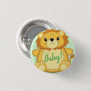Lion Baby Shower Green Button